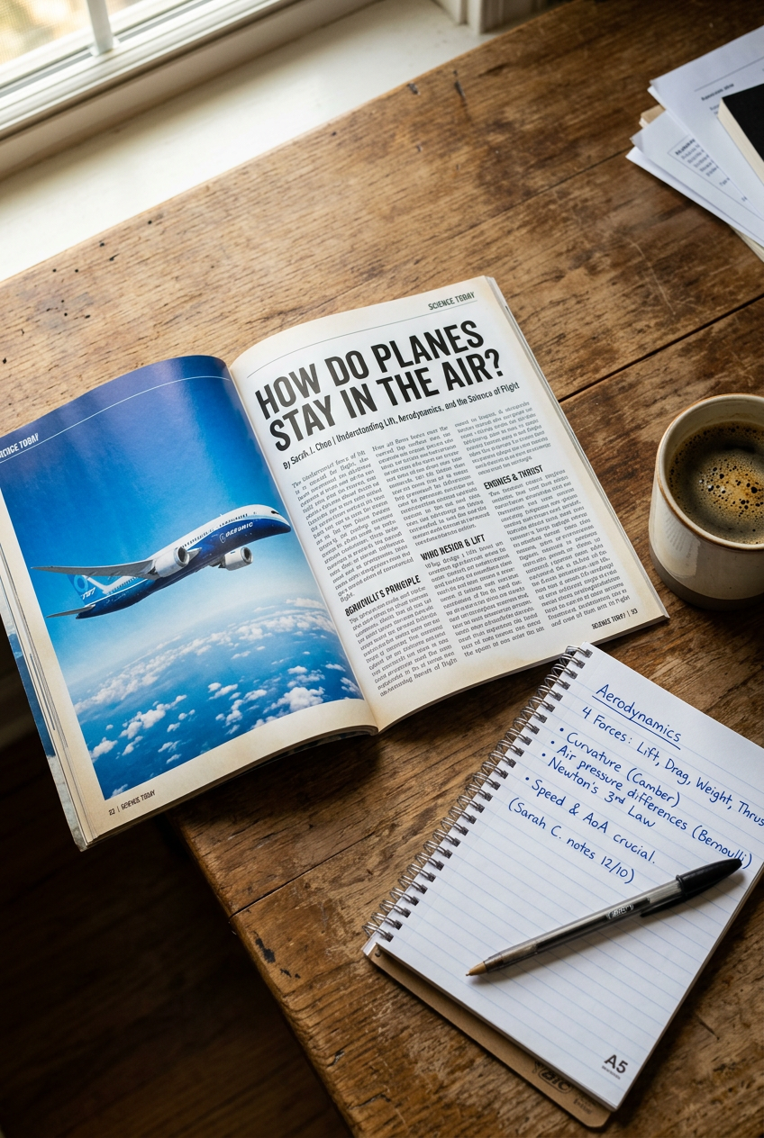 Magazine article titled How do planes stay in the air?